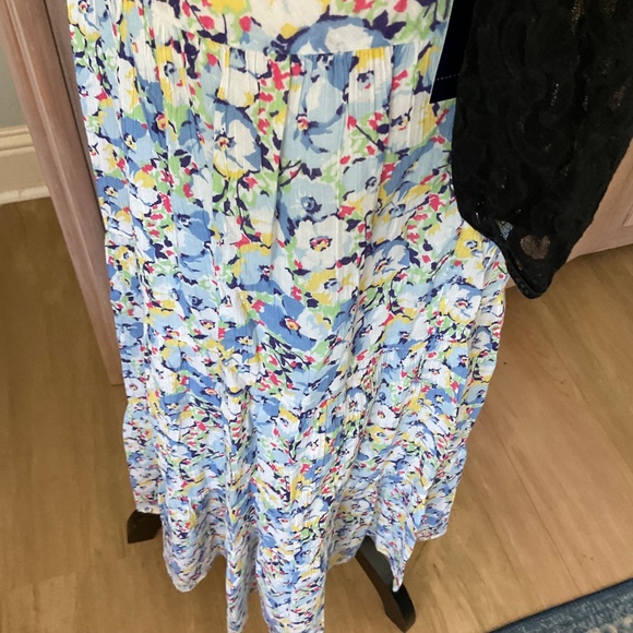 NWT Chaps Tiered prairie maxi Skirt Floral boho cotton summer cottagecore blue L - Picture 7 of 14